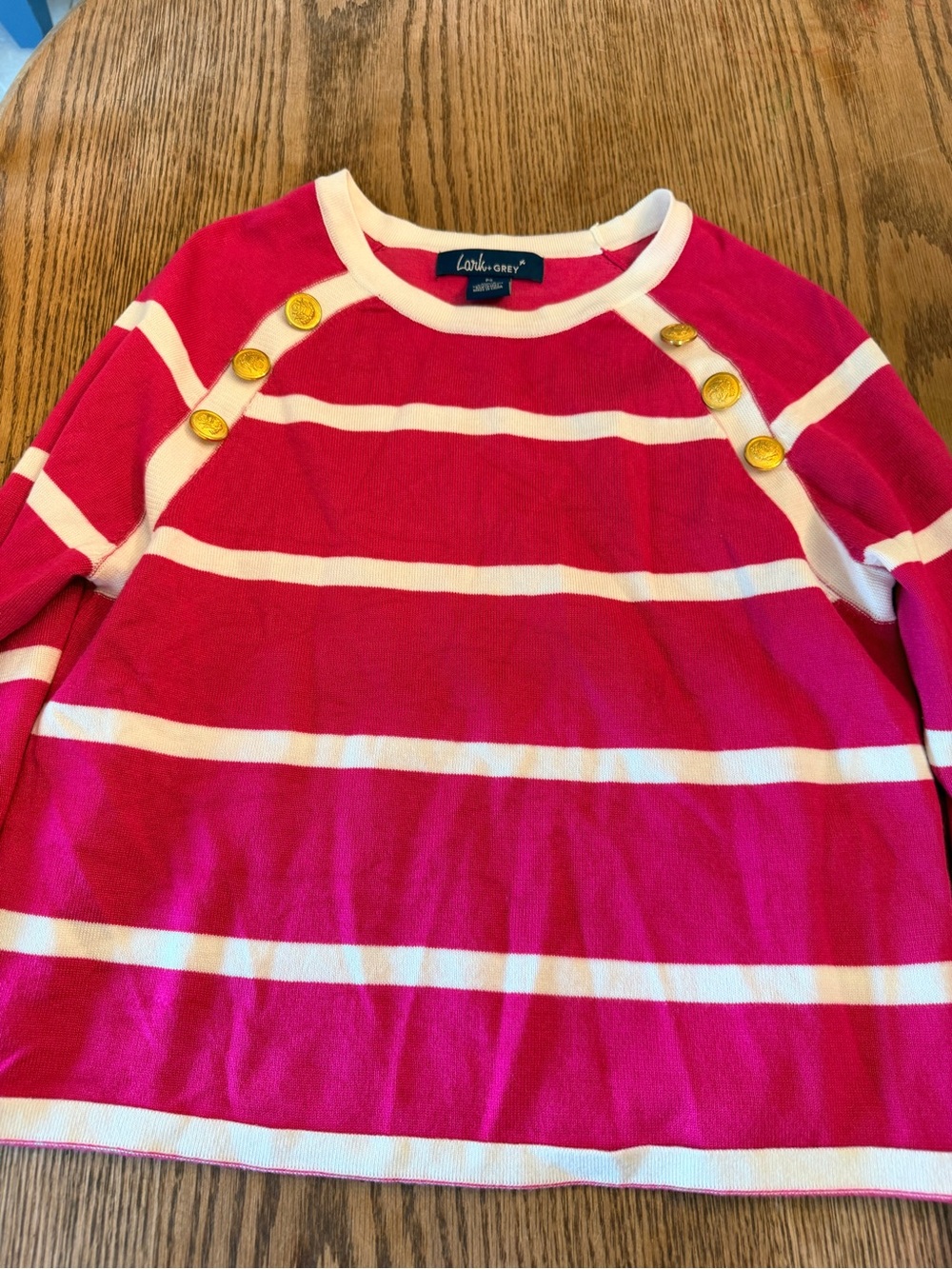 T.J.Maxx Pink and White Striped Button-Shoulder Knit Top